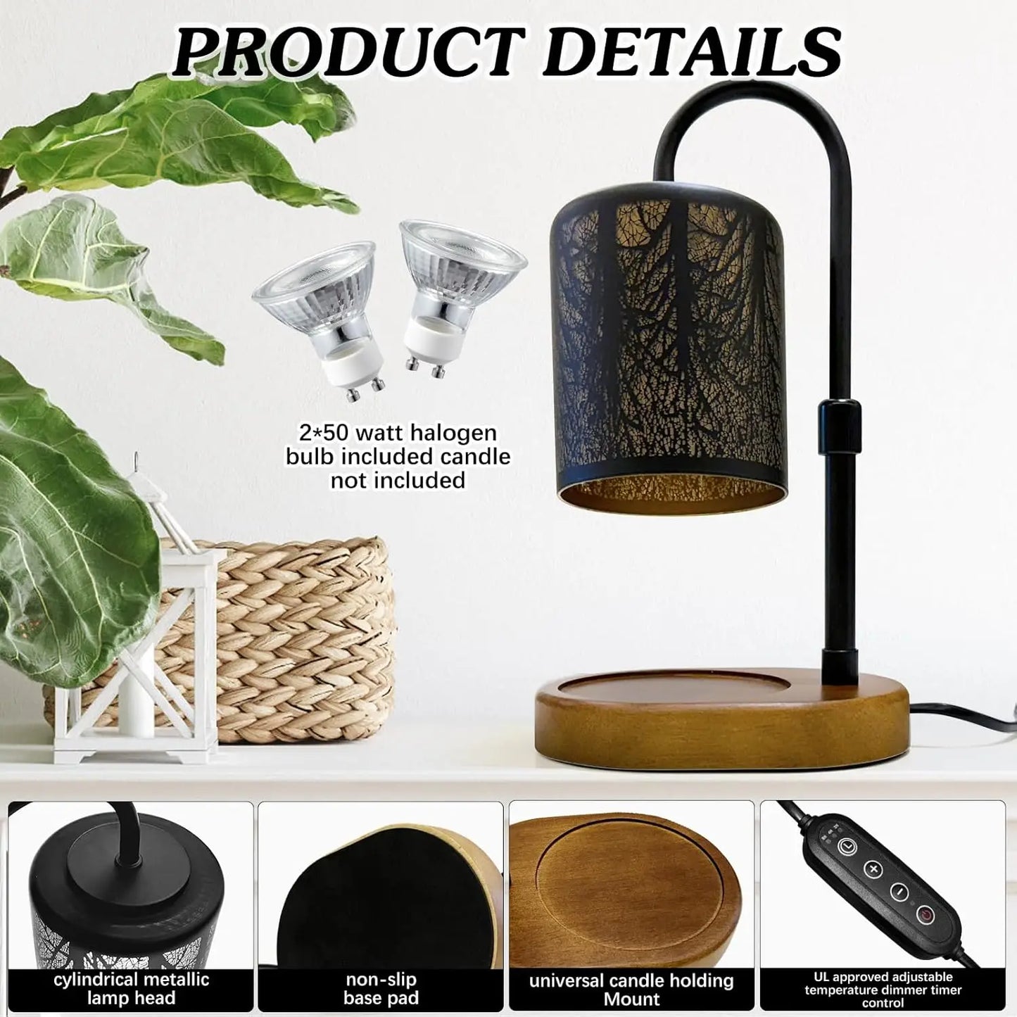 Adjustable Height Electric Candle Warmer with Timer and Dimmer