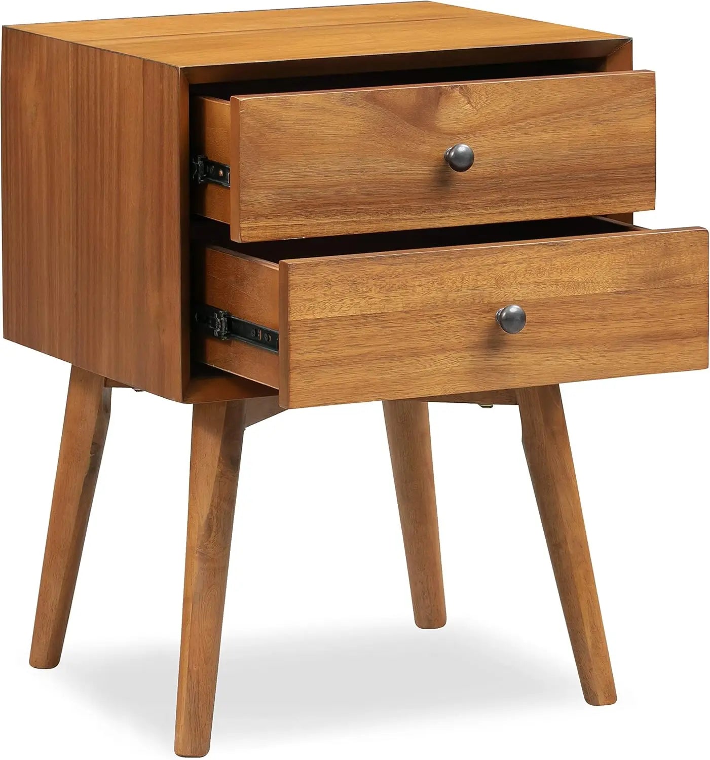 Mid-Century Modern Nightstand with 2 Drawers, Solid Wood Construction, Walnut Finish, 23.5" Height