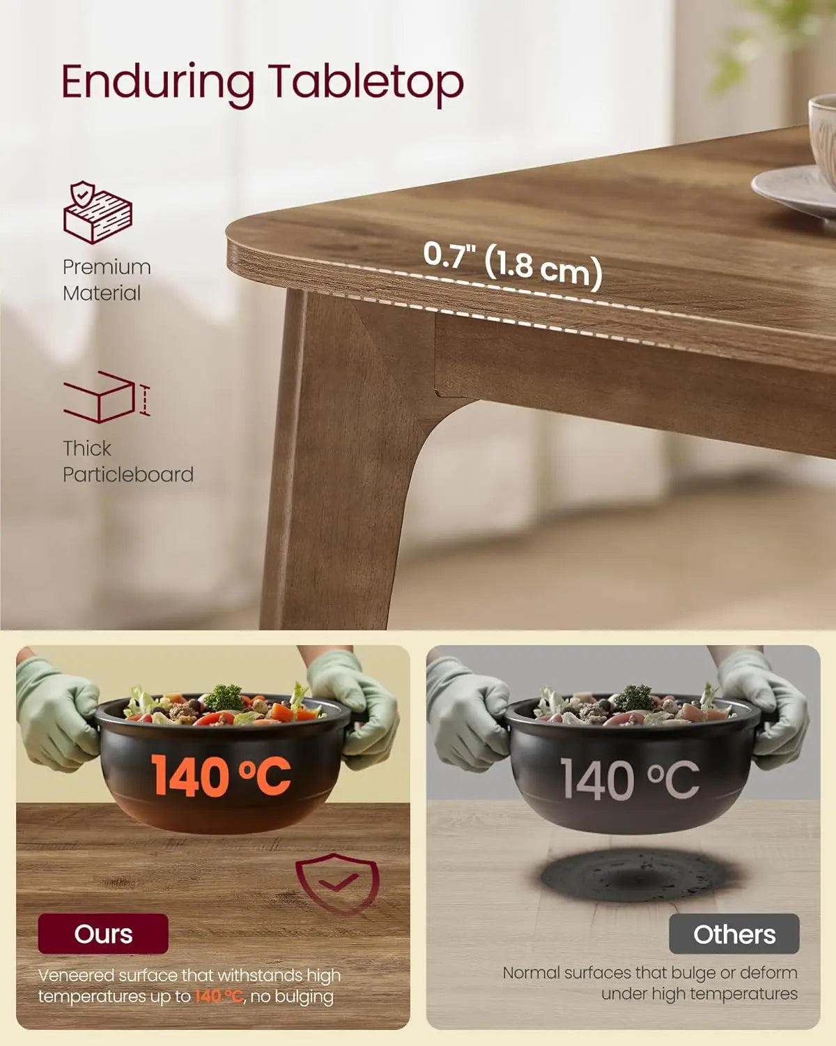 Extendable Dining Table for 4/6/8 People, Kitchen Table with Tapered Legs and Curved Design, Honey Brown Finish