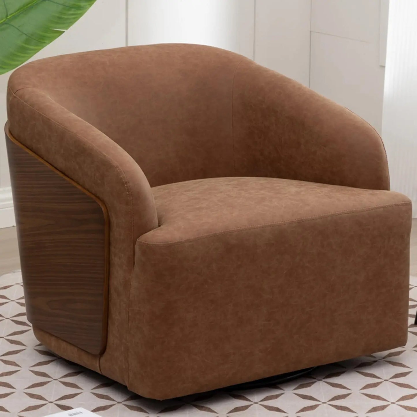Swivel Accent Chair Faux Leather Swivel Barrel Chair Comfortable Mid Century Modern
