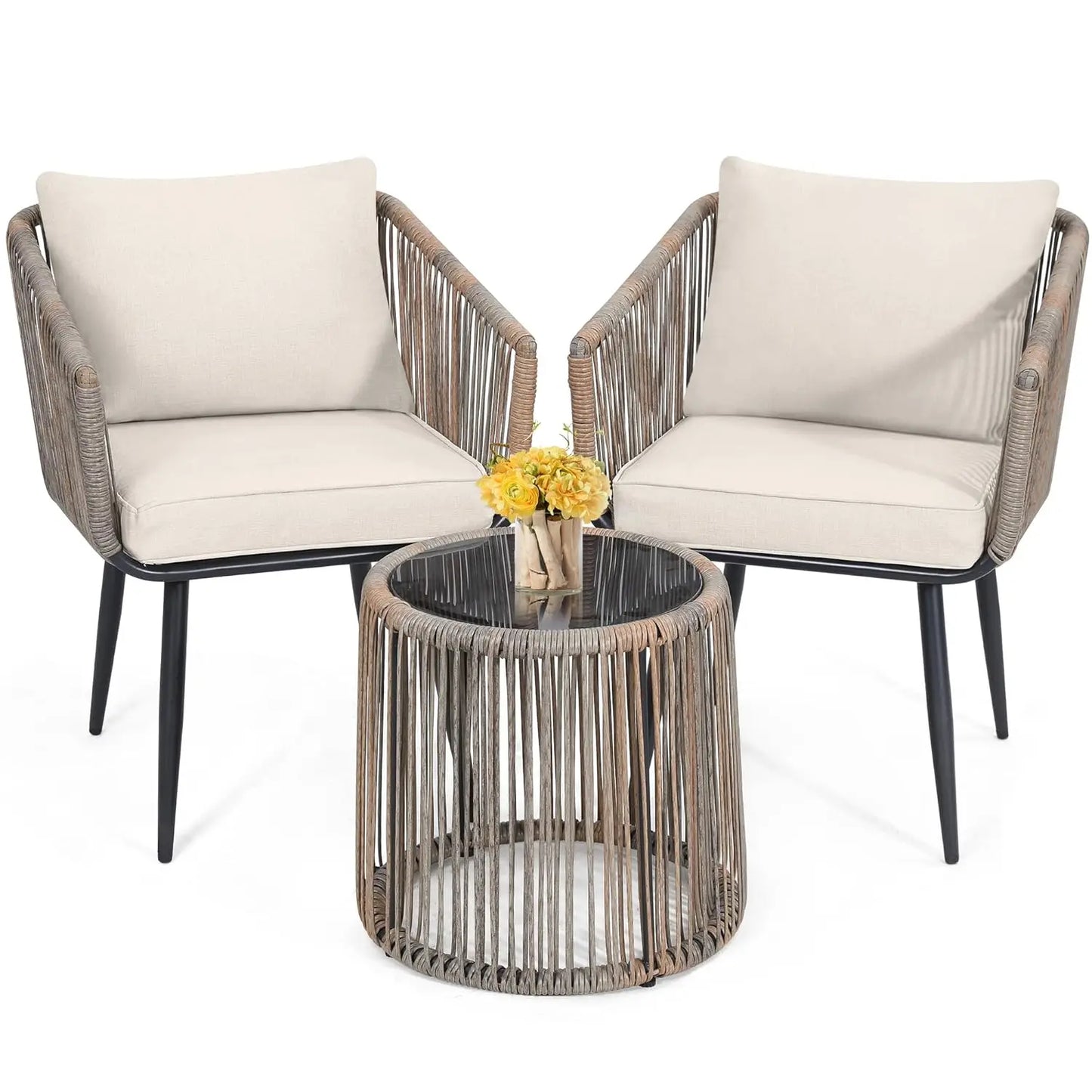 3 Pieces Patio Rattan Bistro Conversation Set