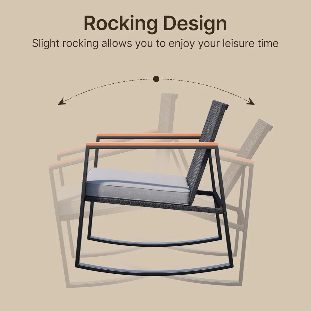 3 Pieces Rocking Patio Bistro Set with Anti-Scald Armrest