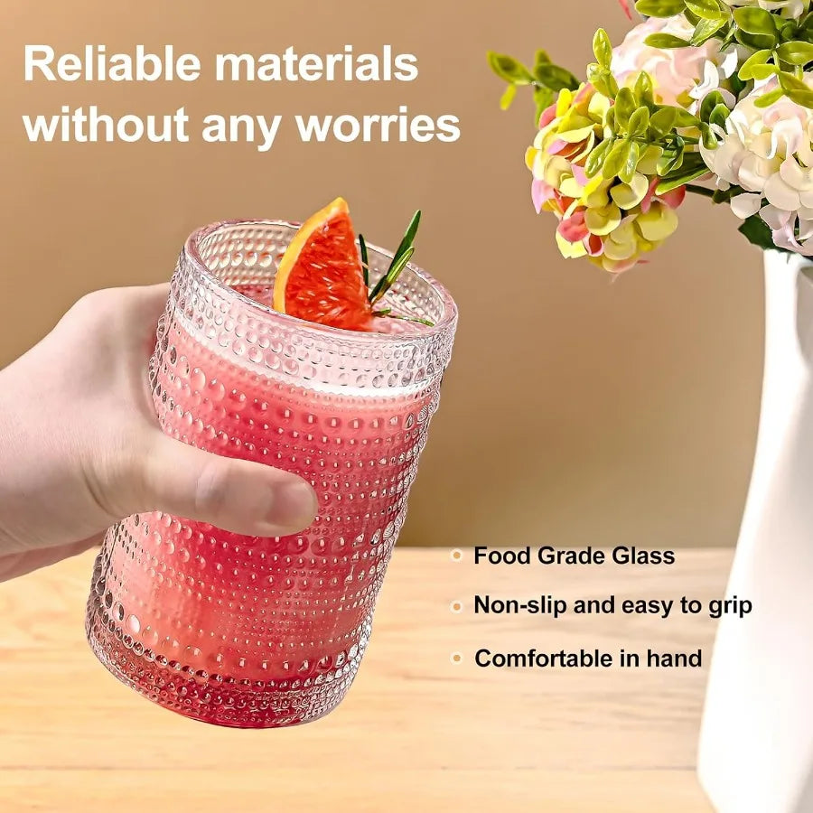 Vintage Glassware Drinking Glasses Set of 6 15 oz Hobnail