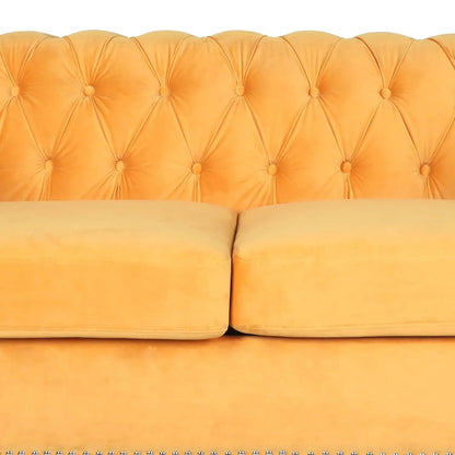 Roll Arm Classic Tufted Chesterfield Settee Velvet Sofa with Channel
