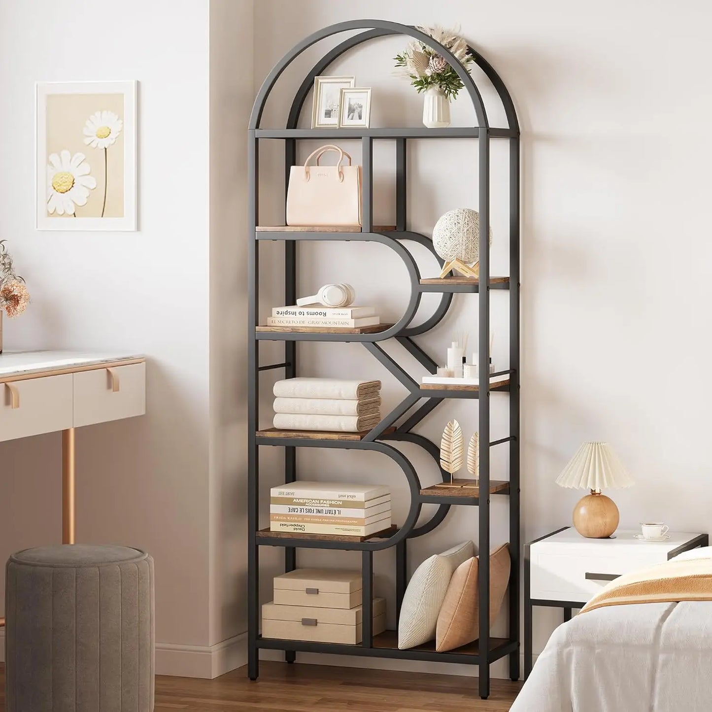 Bookshelf 6 Tier Arched Bookcase