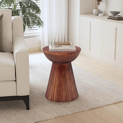 Solid Mango Wood Round End Table