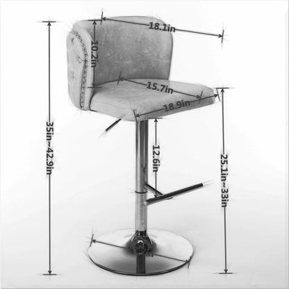 2 Piece Swivel Bar Chairs PU Upholstered Counter Stools with Gold Nailheads and Base Adjustable Height 25" to 33" Barstools