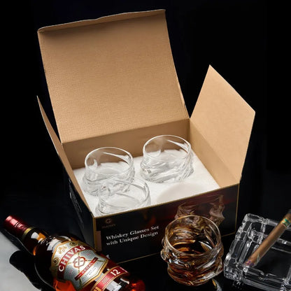 12 oz Hand Blown Crystal Whiskey Glasses Set of 4