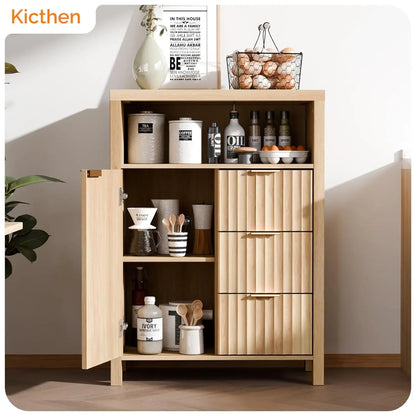 Storage Cabinet with Fluted Door and 3 Drawers