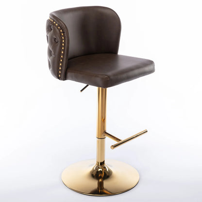 2 Piece Swivel Bar Chairs PU Upholstered Counter Stools with Gold Nailheads and Base Adjustable Height 25" to 33" Barstools
