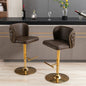 2 Piece Swivel Bar Chairs PU Upholstered Counter Stools with Gold Nailheads and Base Adjustable Height 25" to 33" Barstools