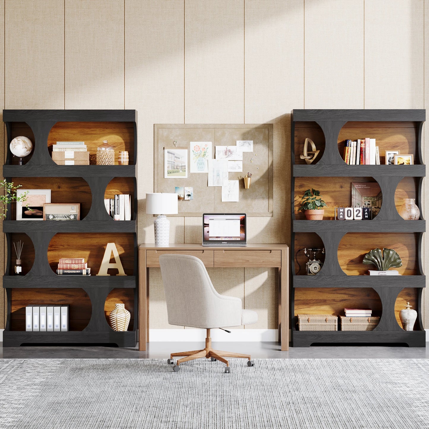 Wood Decorative Storage Shelving, Modern Freestanding Display Shelves
