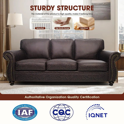 Mid-Century Vintage 3-Seater Sofa Couch Rivet Design Upholstered Cushions with Removable Cover Customized Living Room Furniture