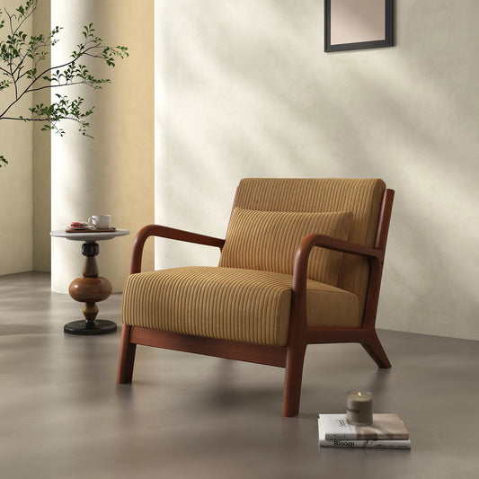Mid Century Modern Accent Chair, Comfy Fabric Reading Chair with Solid Wood Frame
