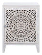 Thea Brown Carved Mandala 1-Door Storage Nightstand, Fully Assembled, Boho Accent Side Table