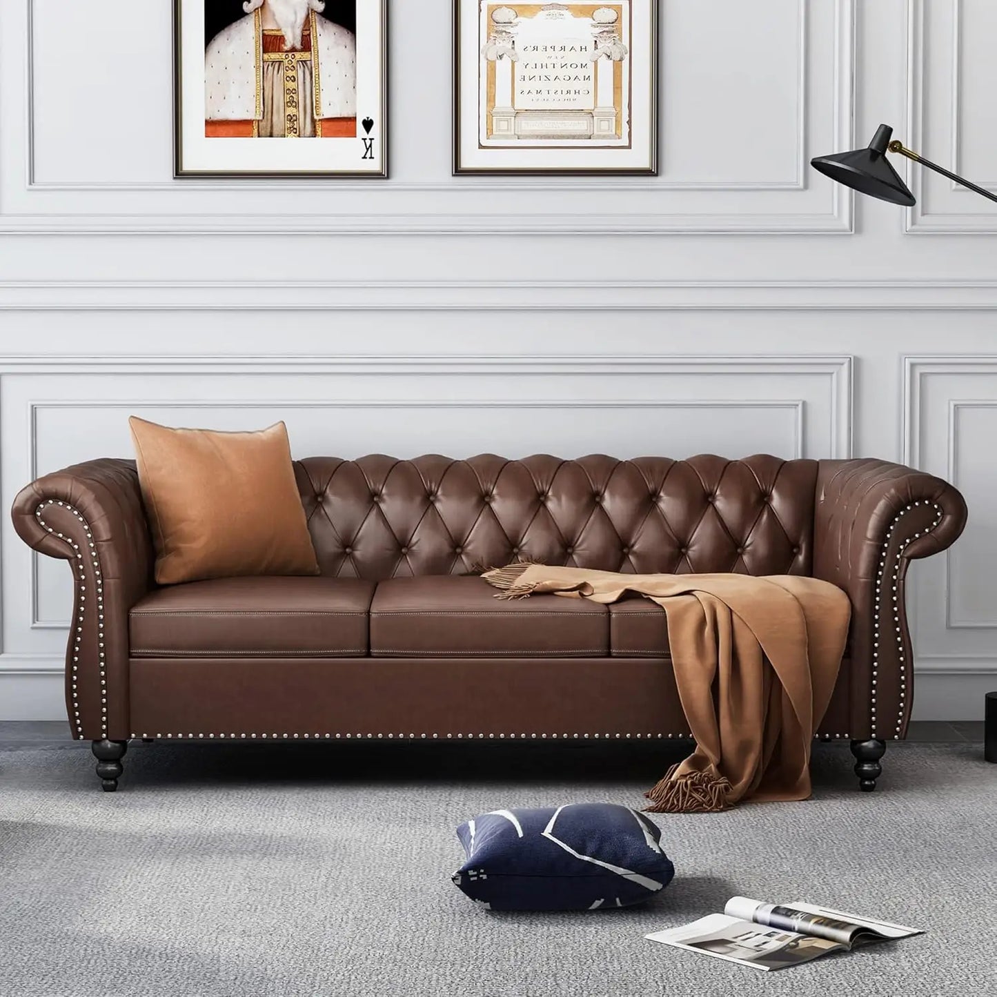Roll Arm Classic Tufted Chesterfield Settee Velvet Sofa with Channel