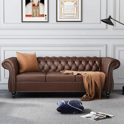 Roll Arm Classic Tufted Chesterfield Settee Velvet Sofa with Channel