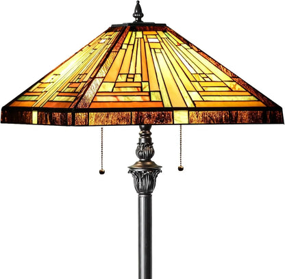 Tiffany Lamp, Stained Glass Floor Lamp 2-Light 16X16X63 Inches Amber Brown