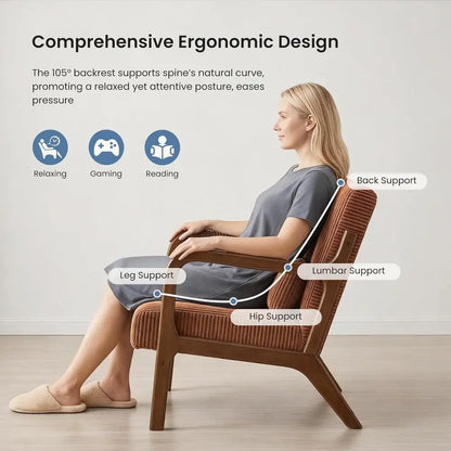 Upholstered Armchair with Lumbar Pillow and Solid Wood