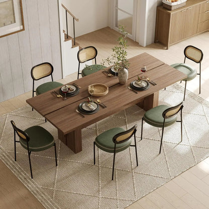 Rattan Dining Chairs Set of 6, PU Leather Upholstered Dining Chairs with Rattan Cane Back, Mid Century Modern