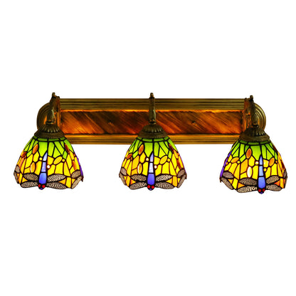 3-light Antique Wall Lamp Glass Metal Dragonfly Pattern
