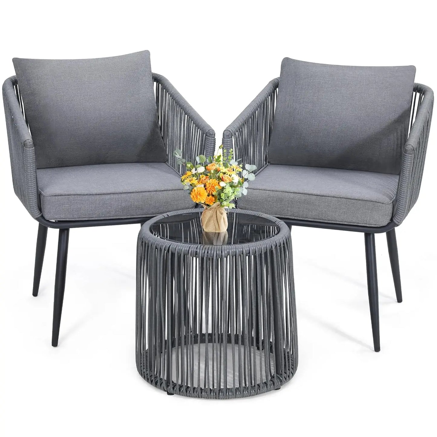 3 Pieces Patio Rattan Bistro Conversation Set