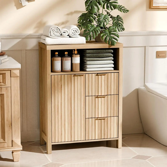 Storage Cabinet with Fluted Door and 3 Drawers