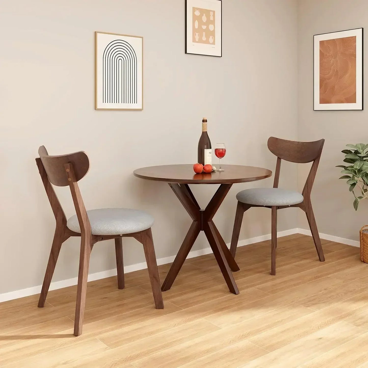 Mid-Century Wood Table Chairs Set of 2