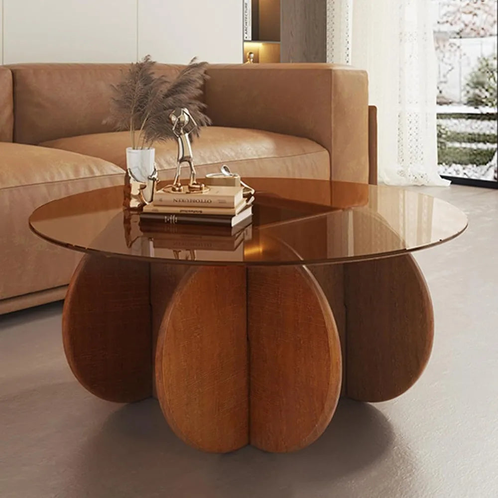 Modern Round Coffee Table with Solid Wood Legs, 31.5''