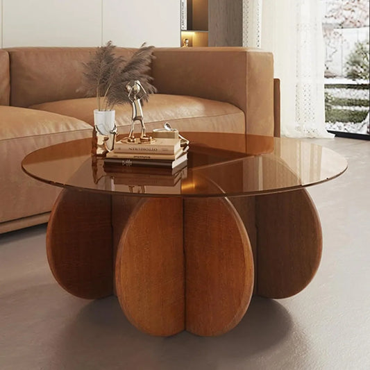 Modern Round Coffee Table with Solid Wood Legs, 31.5''