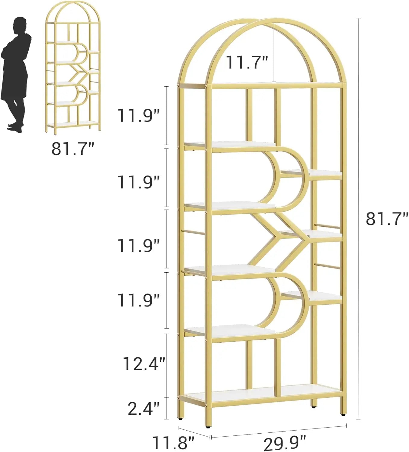Bookshelf 6 Tier Arched Bookcase