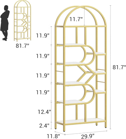 Bookshelf 6 Tier Arched Bookcase