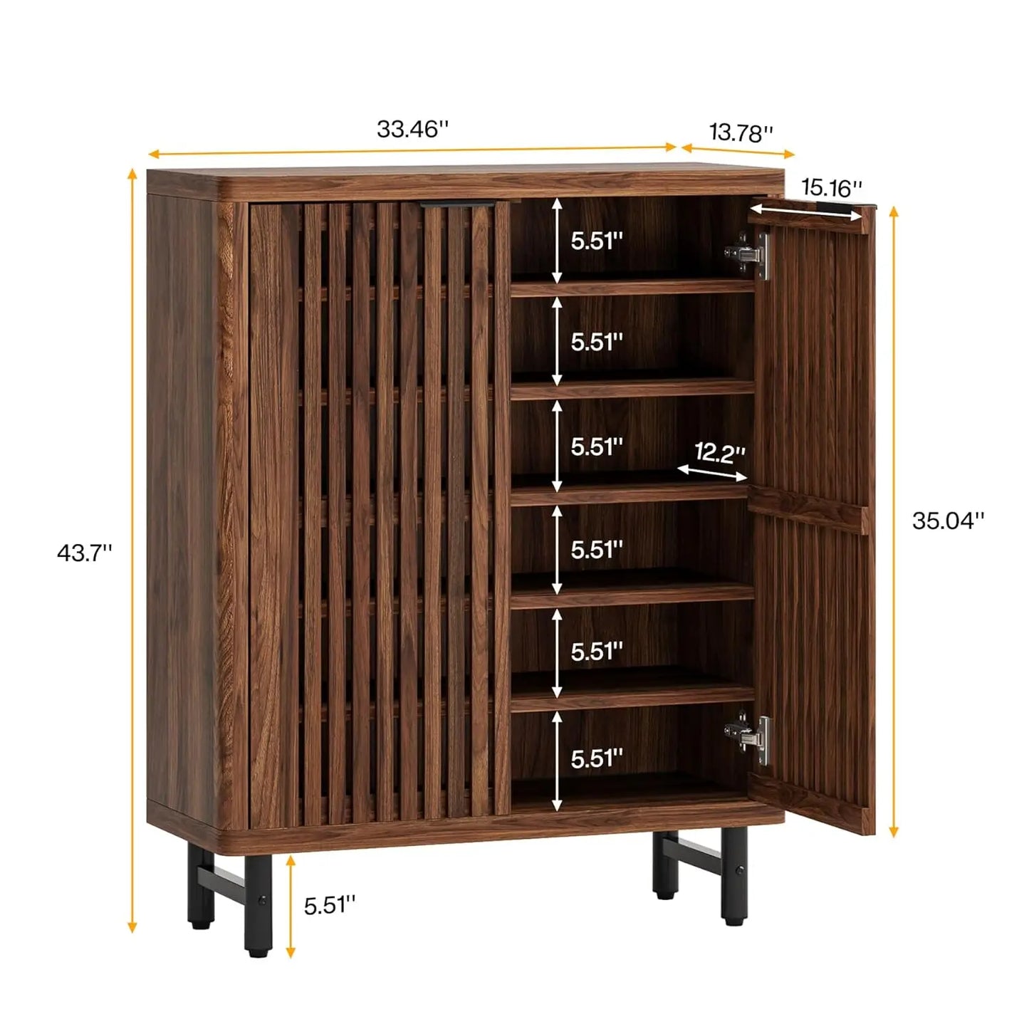 6-Tier Bathroom Floor Cabinet with 2 Shutter Doors