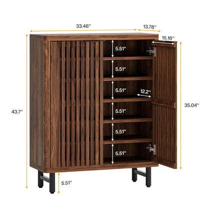 6-Tier Bathroom Floor Cabinet with 2 Shutter Doors