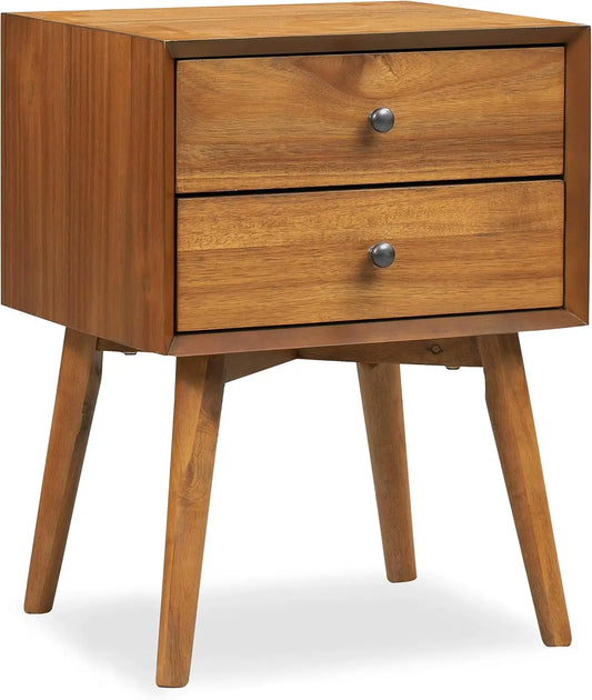 Mid-Century Modern Nightstand with 2 Drawers, Solid Wood Construction, Walnut Finish, 23.5" Height