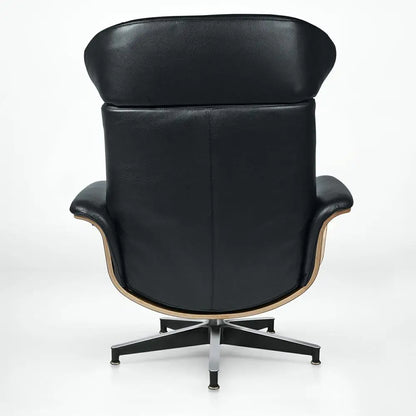 Modern Reclining Swivel Lounge Chair Walnut Black Genuine leather Ottoman include