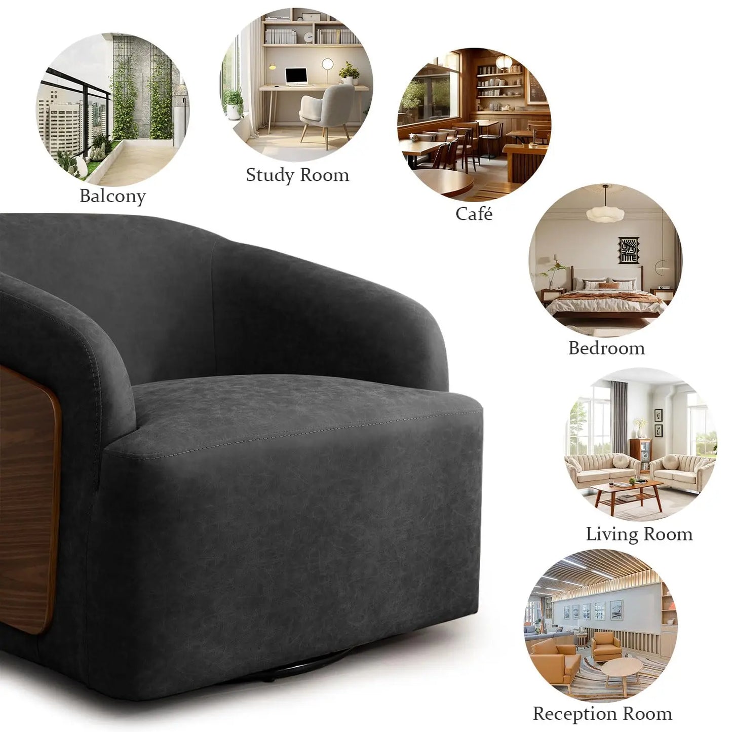 Swivel Accent Chair Faux Leather Swivel Barrel Chair Comfortable Mid Century Modern