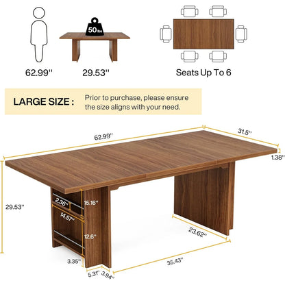 Farmhouse Dining Table for 6 to 8, 63-Inch