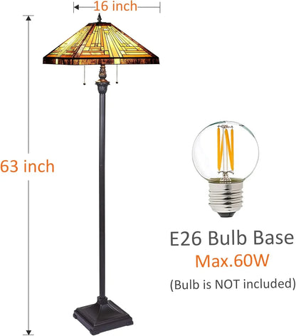 Tiffany Lamp, Stained Glass Floor Lamp 2-Light 16X16X63 Inches Amber Brown