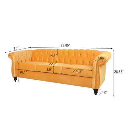 Roll Arm Classic Tufted Chesterfield Settee Velvet Sofa with Channel