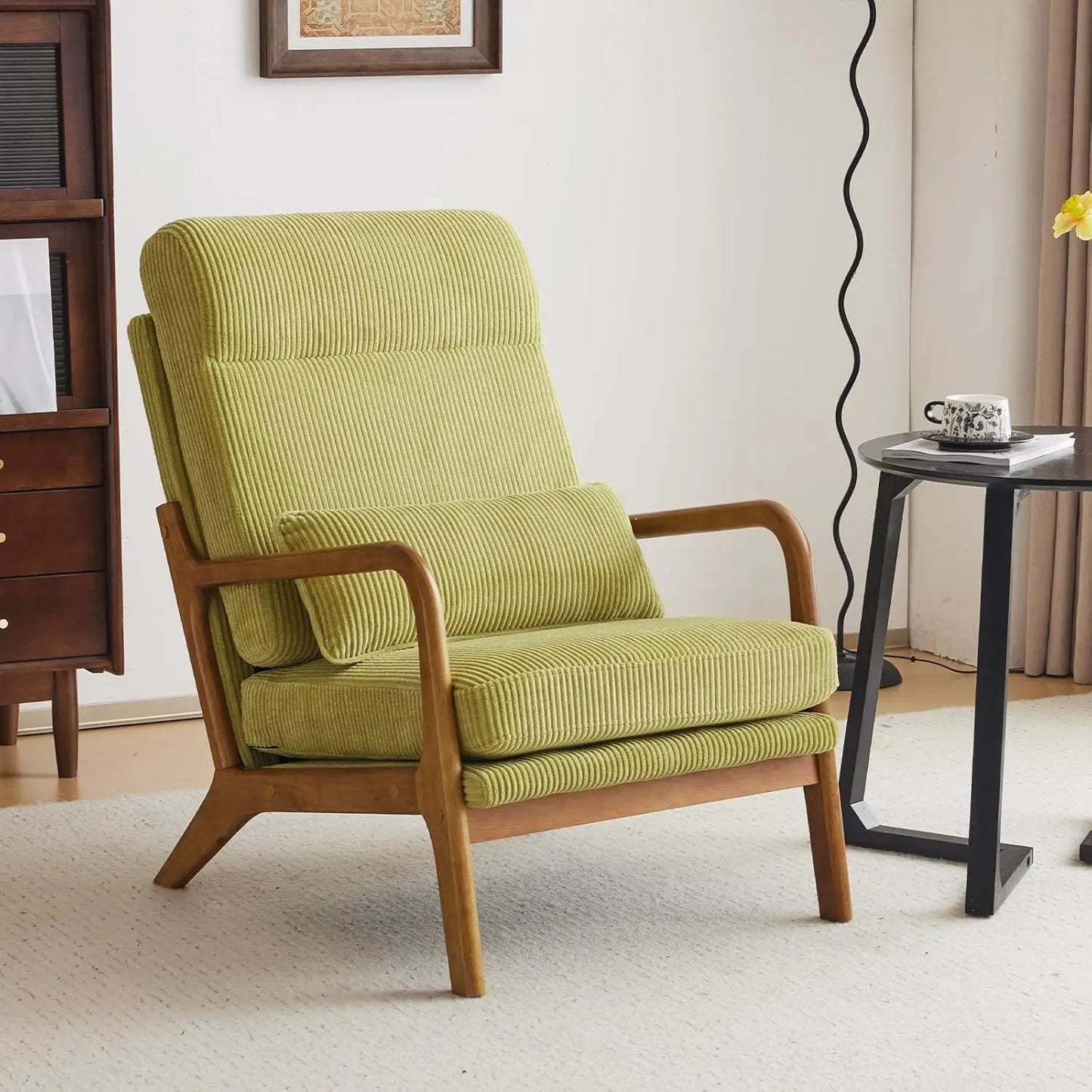 Accent Chair Mid-Century Modern Chair with Pillow High Back