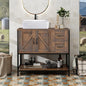 Rustic Farmhouse Bathroom Vanity with Ceramic Vessel Sink Combo Cabinet