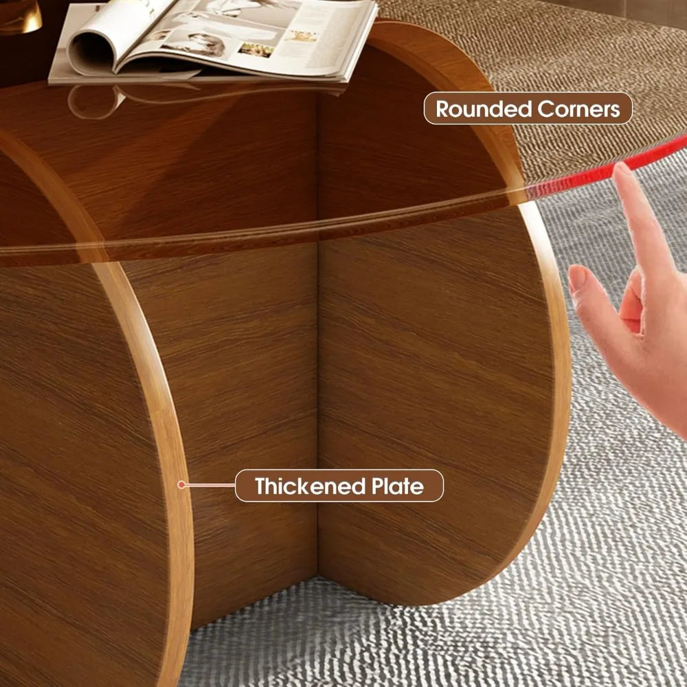 Modern Round Coffee Table with Solid Wood Legs, 31.5''