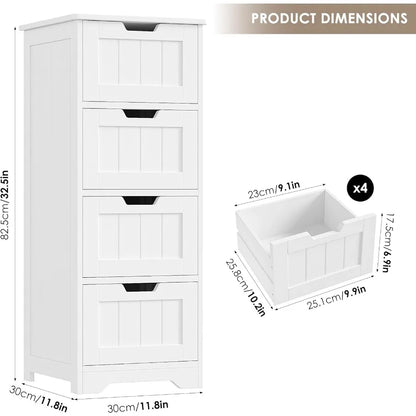 Bathroom Storage Cabinet, Bathroom Cabinet With 4 Drawers, 11.8” X 11.8” X 32.5”