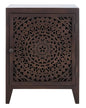 Thea Brown Carved Mandala 1-Door Storage Nightstand, Fully Assembled, Boho Accent Side Table