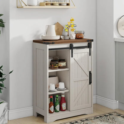 Farmhouse Bathroom Cabinet with Sliding Door & 4 Drawers, White