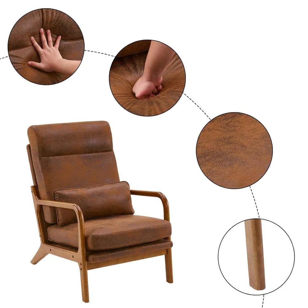 Accent Chair Mid-Century Modern Chair with Pillow High Back