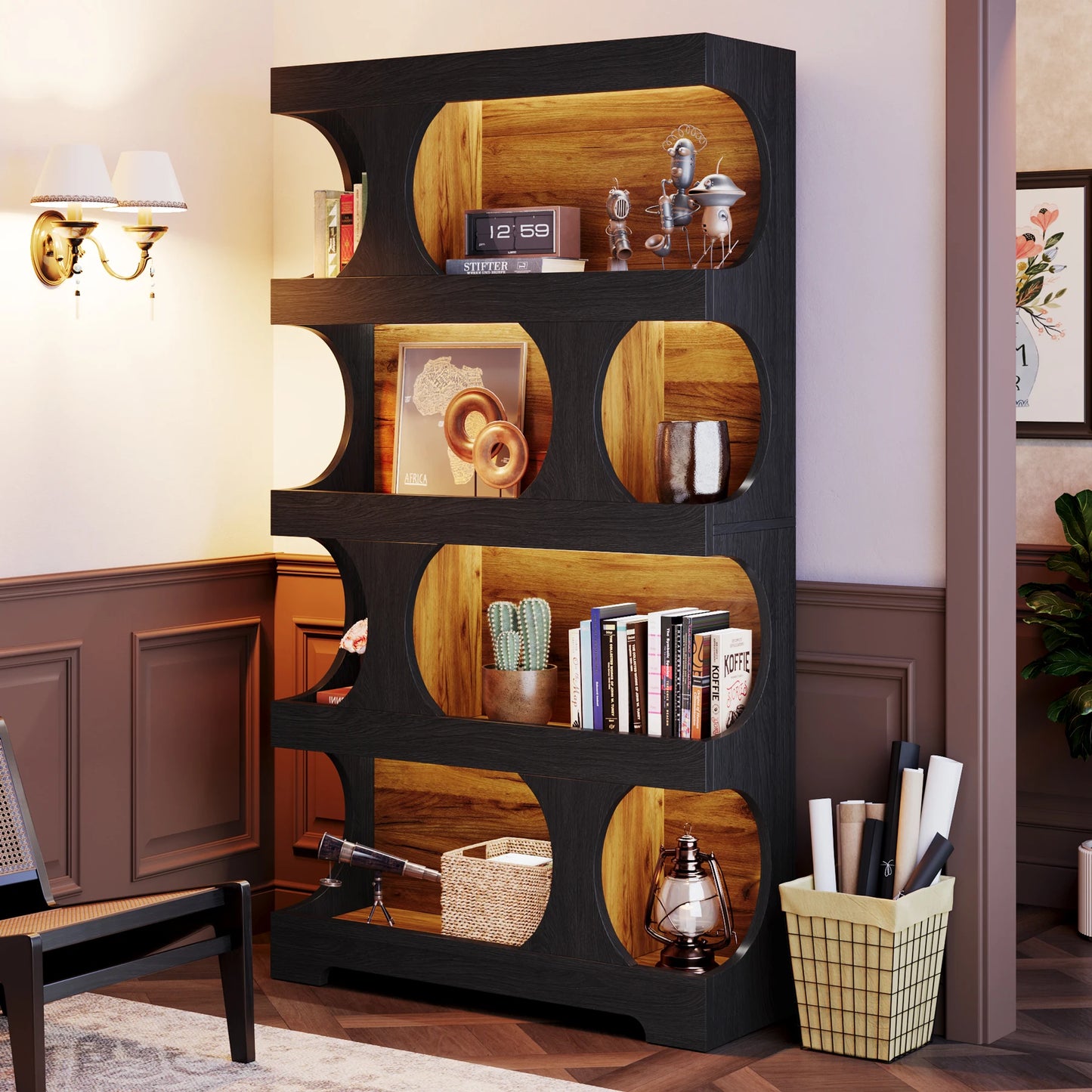 Wood Decorative Storage Shelving, Modern Freestanding Display Shelves