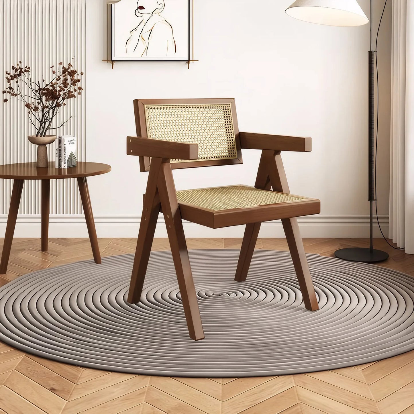 Modern Mid Century Dining Chairs Set of 2, Rattan Accent Chairs