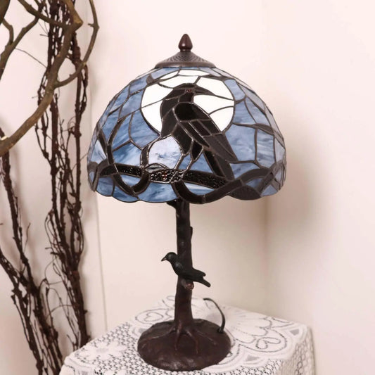 Raven Moonlight Stained Glass Table Lamp